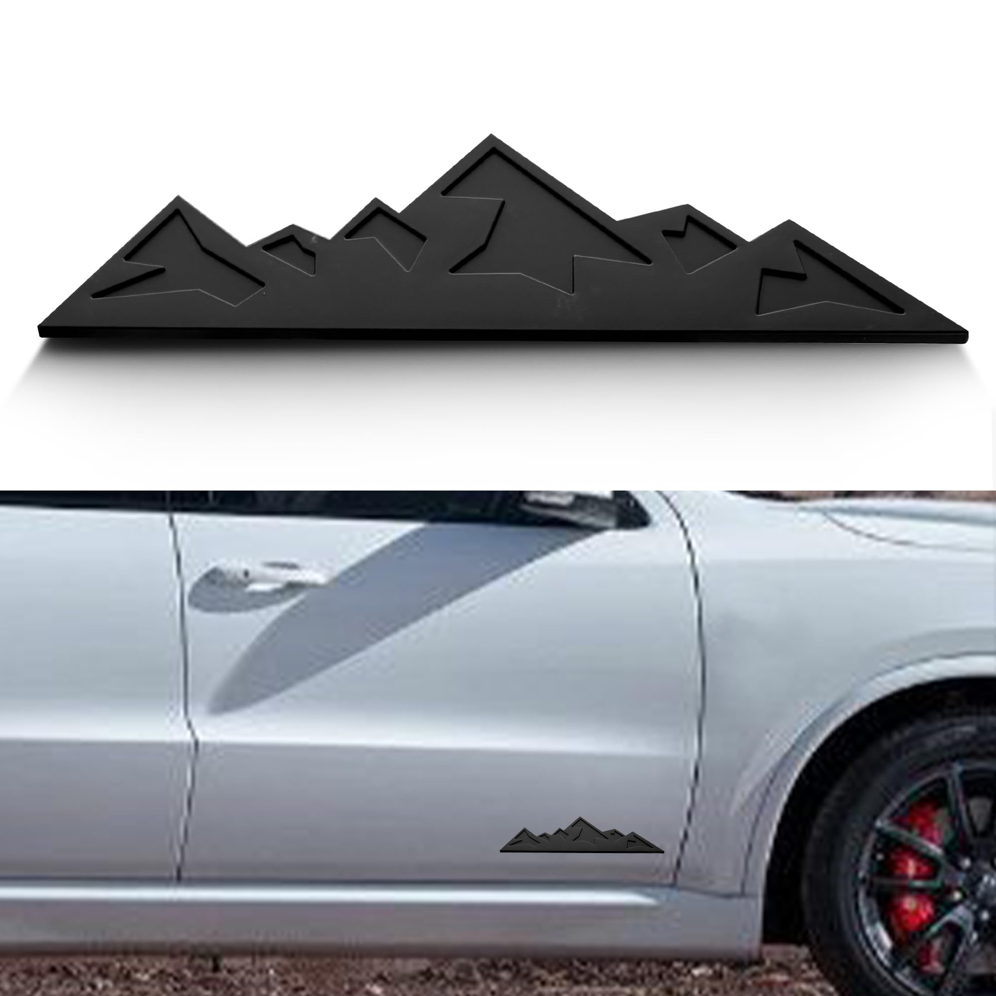 OUESAAS 7 Inch Mountain Graphic Logo Badge Emblem, Snow Mountain Emblem for Car Trunk Tailgate Emblem (Matte Black)