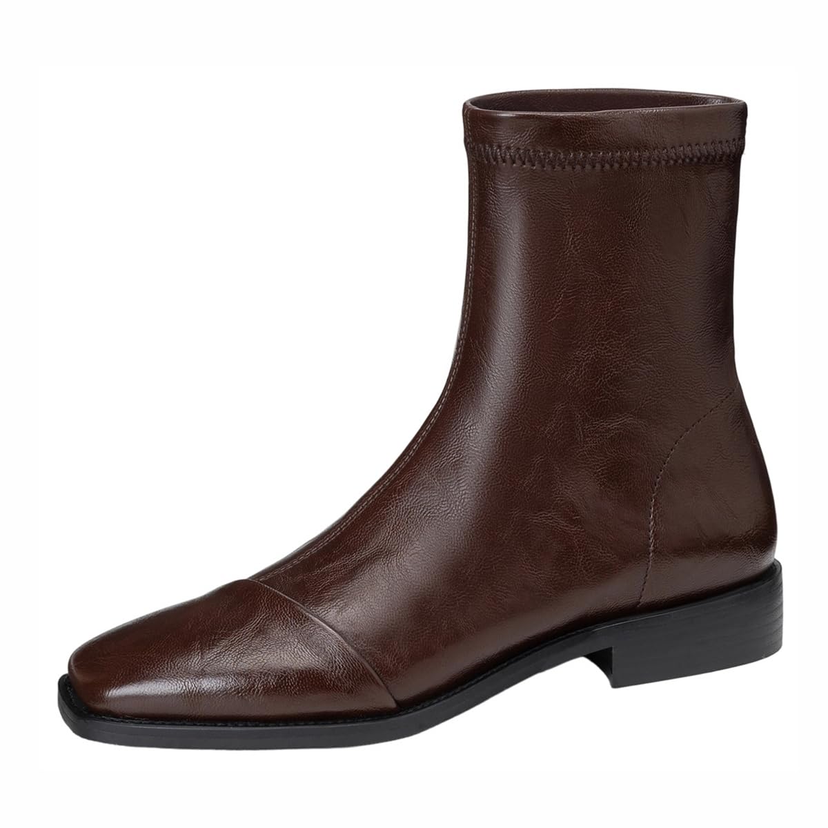 Western Chelsea Ankle Boots For Womens Square Toe Pull On Flat Low Heels Stretchy Dressy Short Booties