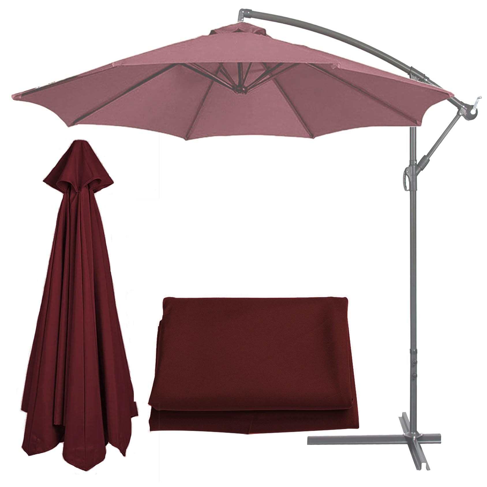 Replacement Parasol 6/8 Ribs Garden Patio Umbrella Fabric Canopy Cover - For Garden Patio Yard Beach Pool Market Table (2M/2.7M/3M) (Color : Burgundy, Size : 6 ribs-3m(9.8ft)) — image 1