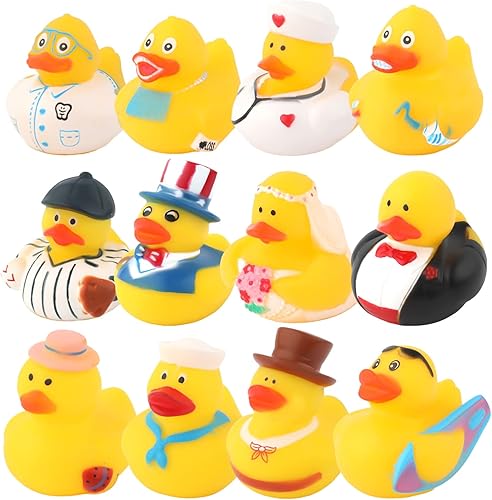 12 patos de goma surtidos bonitos juguetes de goma para el baño a granel con 12 diferentes apariencias de personajes juguetes de bañera para juegos