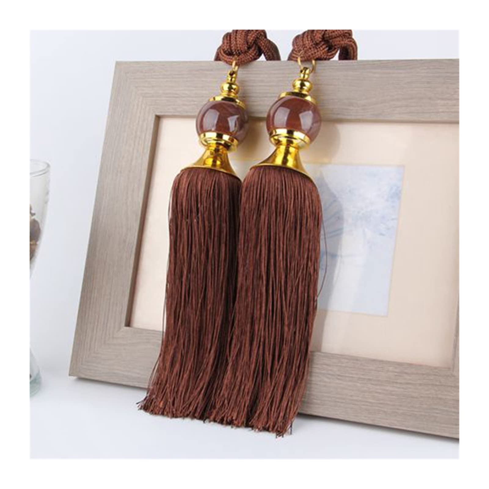 1 paire d'embrasses de rideaux avec pompon et boule de cristal, corde à franges pour décoration d'intérieur