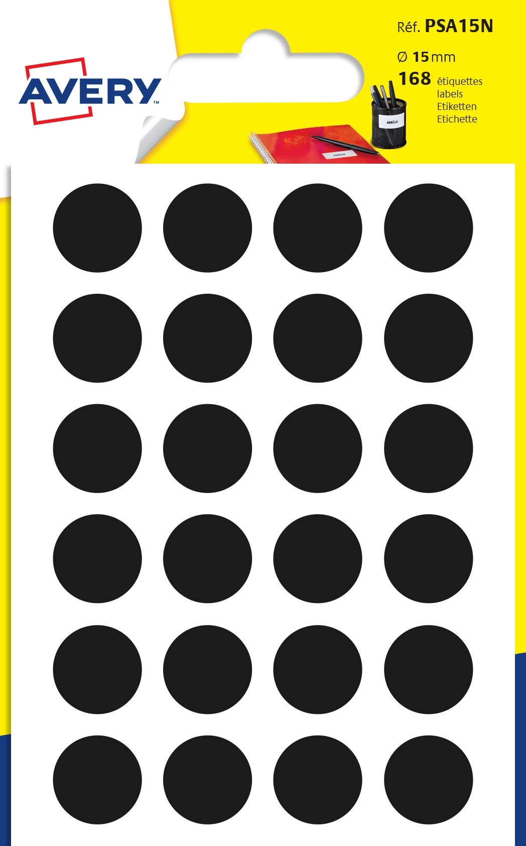 Avery 168 Circle Stickers, 15mm Diameter, Black Small Round Dot Adhesive Labels