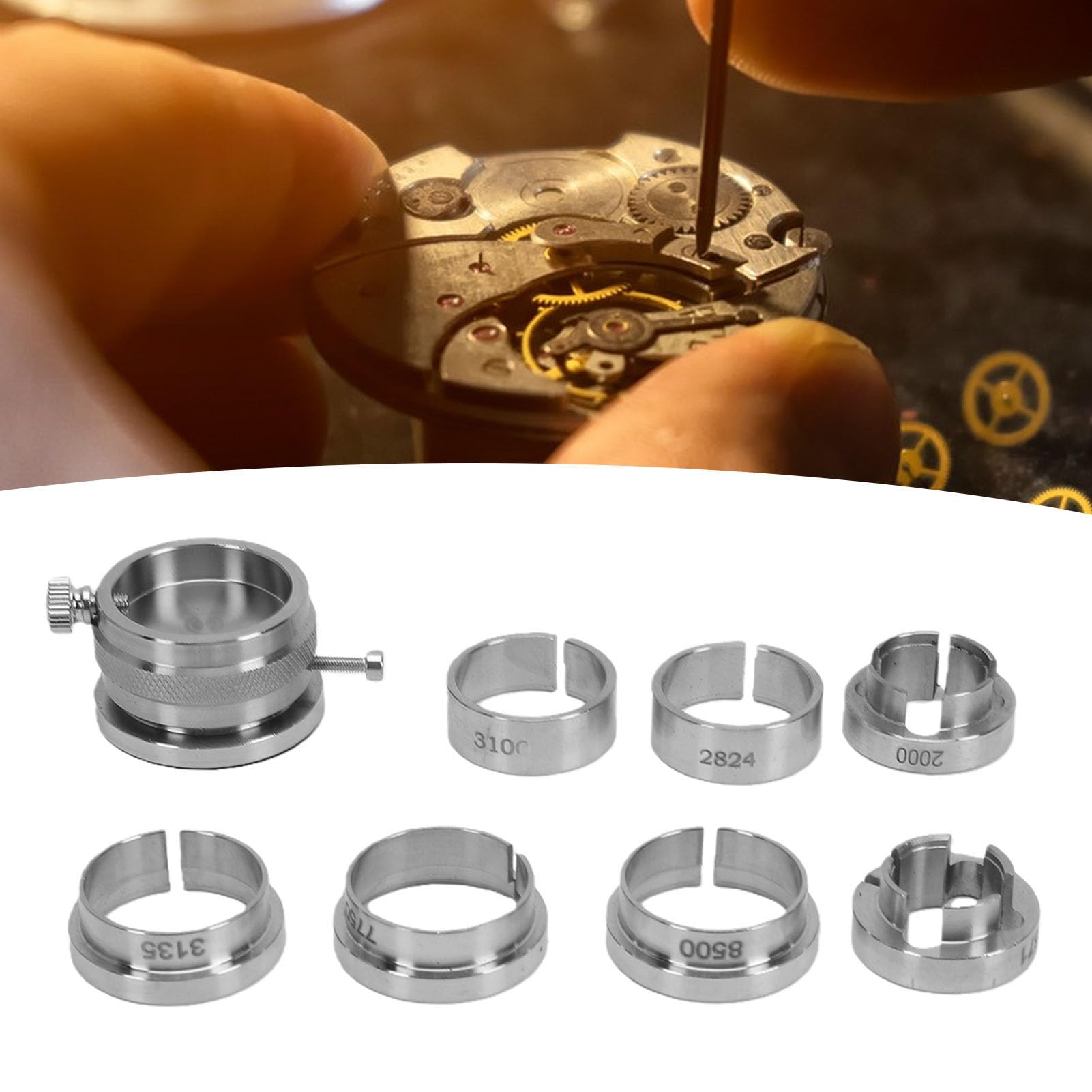 Brrnoo Kit de Reparación de Relojes de Acero Inoxidable con Soporte de Base de Movimiento de Reloj con Diseño de Agarre Seguro para Movimientos BZ 2000 ETA 7750 BZ 2824 3135 2671
