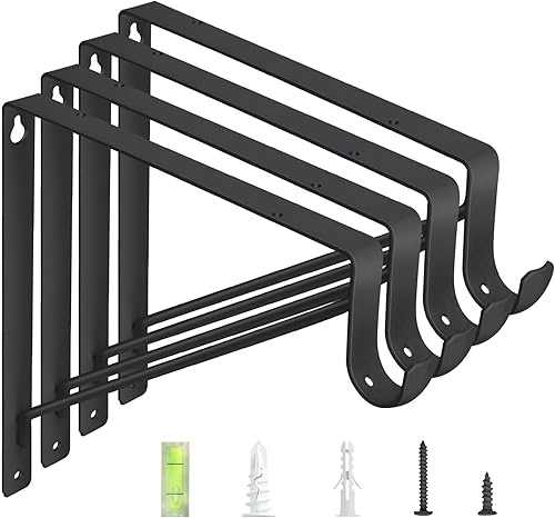 Paquete de 4 soportes para barra de armario, soportes de estante de armario de 10.8 x 10.8 pulgadas, resistentes para montaje en pared, soporte de