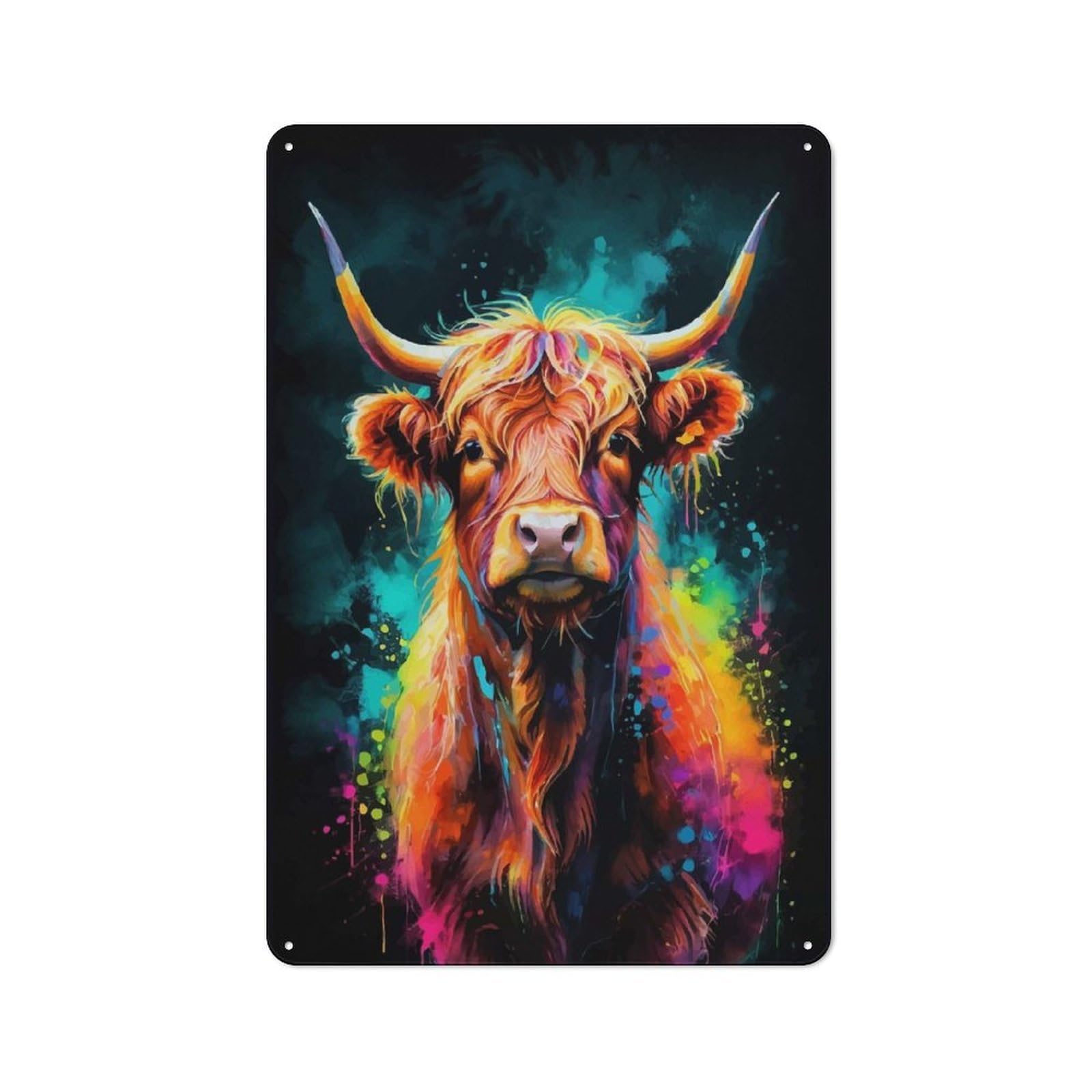 Junmoney Colorful Highland Cow Neon Metal Wall Sign 30X20cm, Loft Style Urban Room Decor For Flat, Bar, Studio Or Gallery Wall