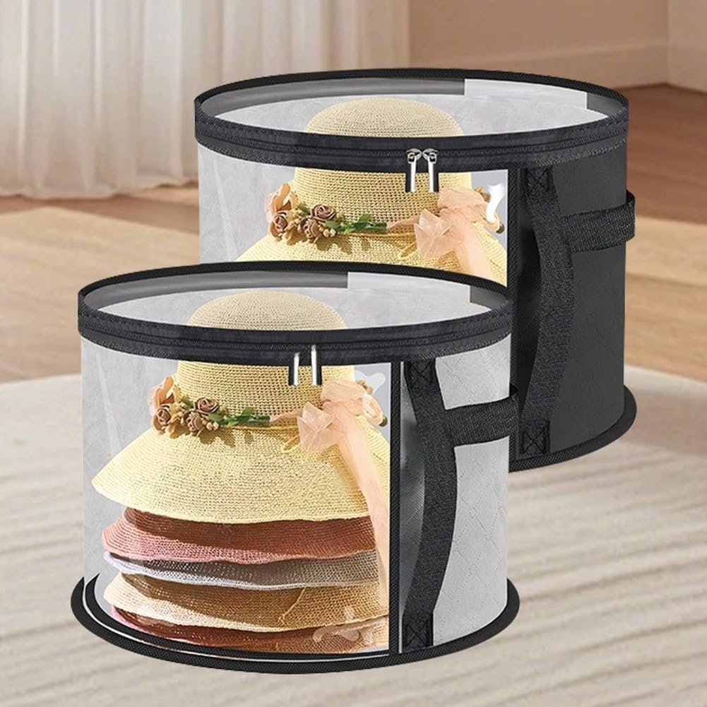 Organizador de sombreros transparente apilable, bolsa de almacenamiento cilíndrica con asa para el hogar (gris)