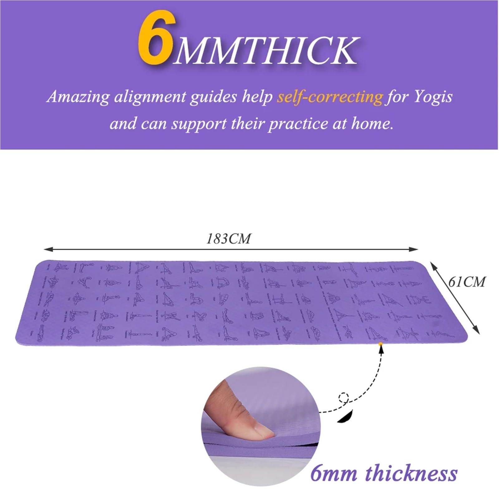 Yogamatte Yogamatte 183 cm * 61 0,6 Tpe Fitness for Männer und Frauen rutschfeste Übung 1 Stück