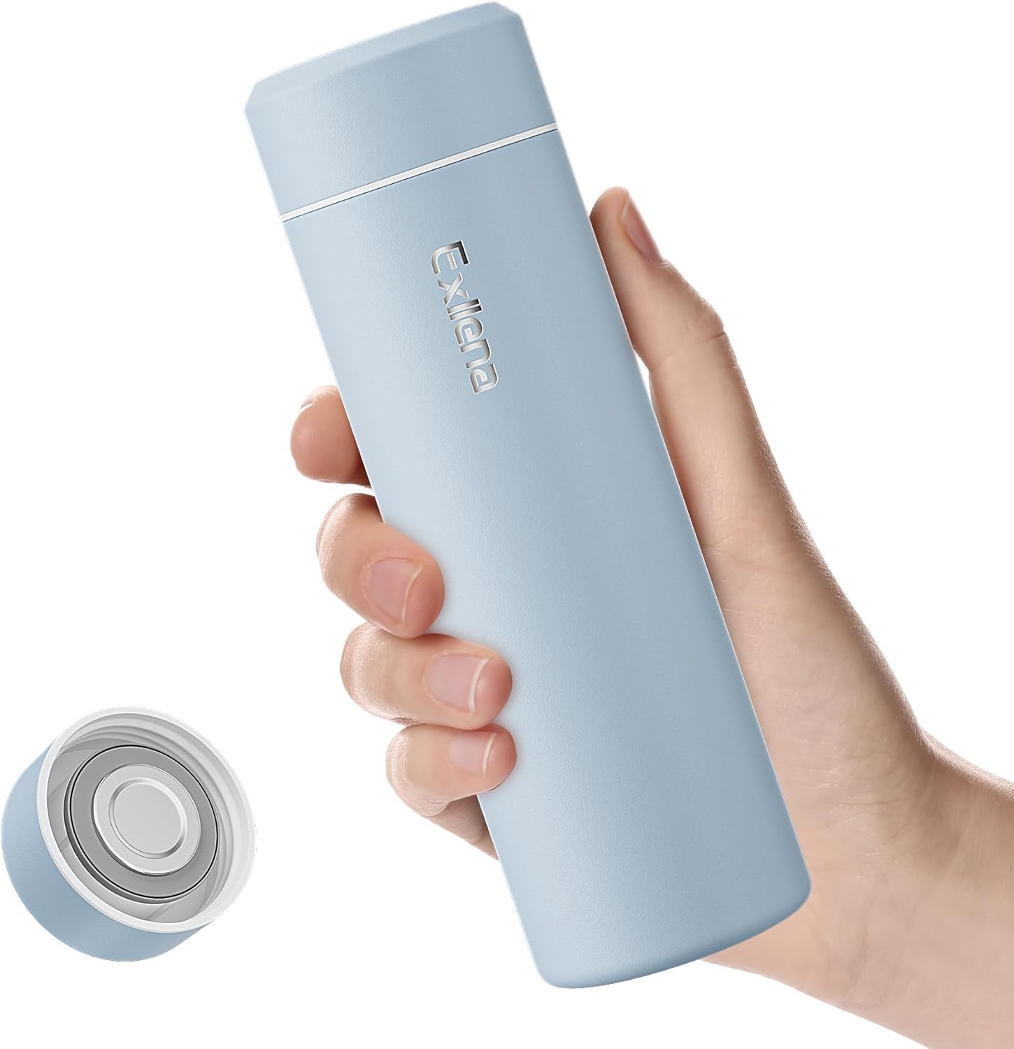 【Upgraded】 Exllena Small Water Bottle for Handbag – 300ml Mini Flask for Hot & Cold Drinks, Perfect Small Insulated Water Bottle for Travel, Milk, Coffee...(Skye Blue)