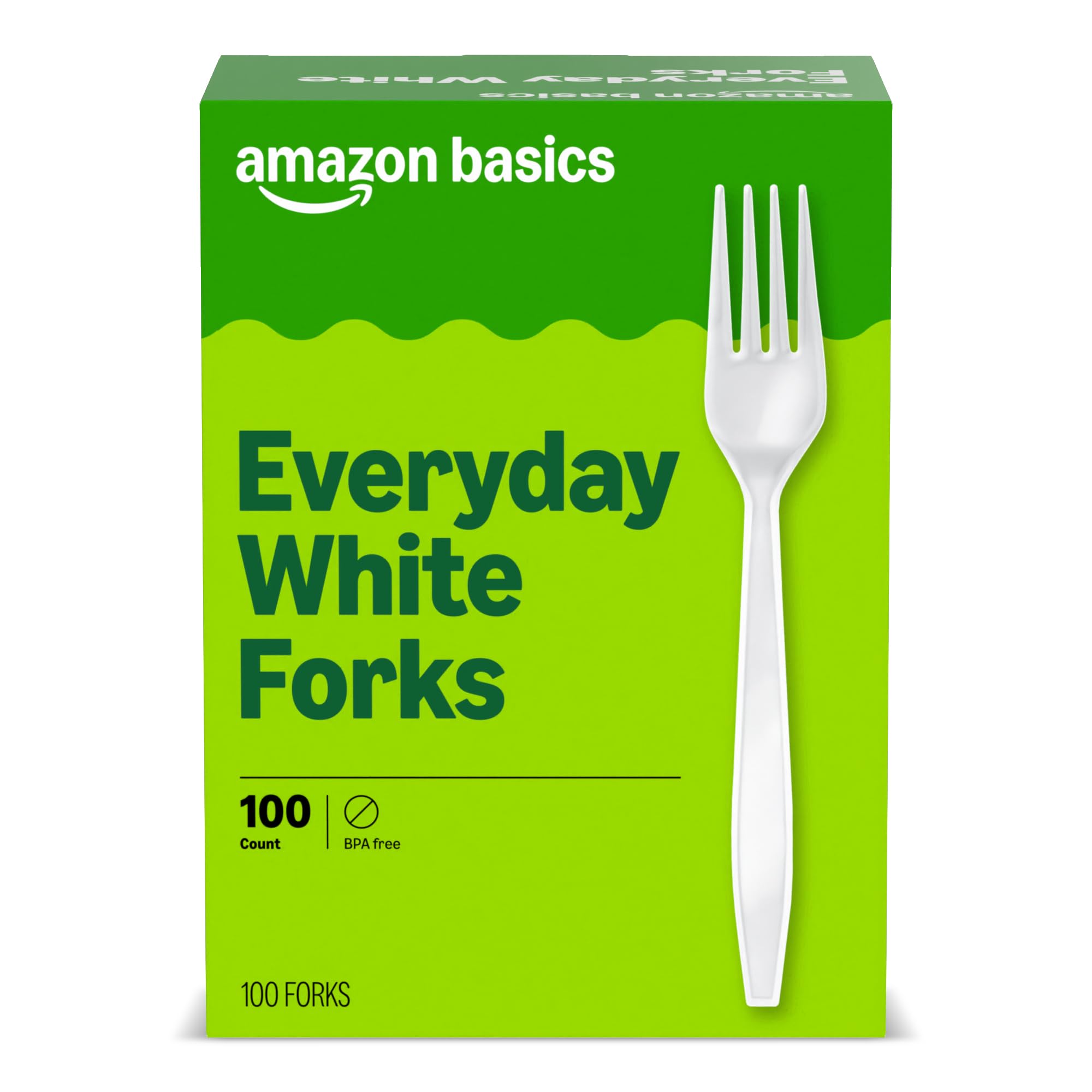 Amazon Basics Disposable Everyday White Forks, 100 Count