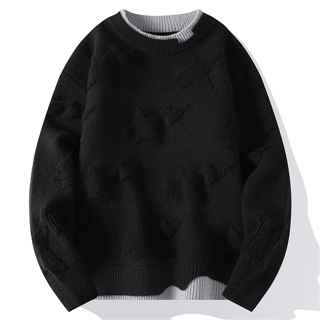 Maglioni da Uomo Stampati Harajuku Maglioni Lavorati A Maglia in Due Pezzi Falsi Pullover Solidi Larghi