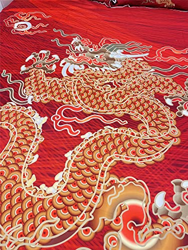 Topbdhomes 3 Pieces Oriental Chinese Traditional Dragon Duvet Cover Set King Size Red Color Bedding Sheets Kids Adult Bed Linen Zipper, Not Comforter Set (Bd245, King 3Pcs) #TOP3