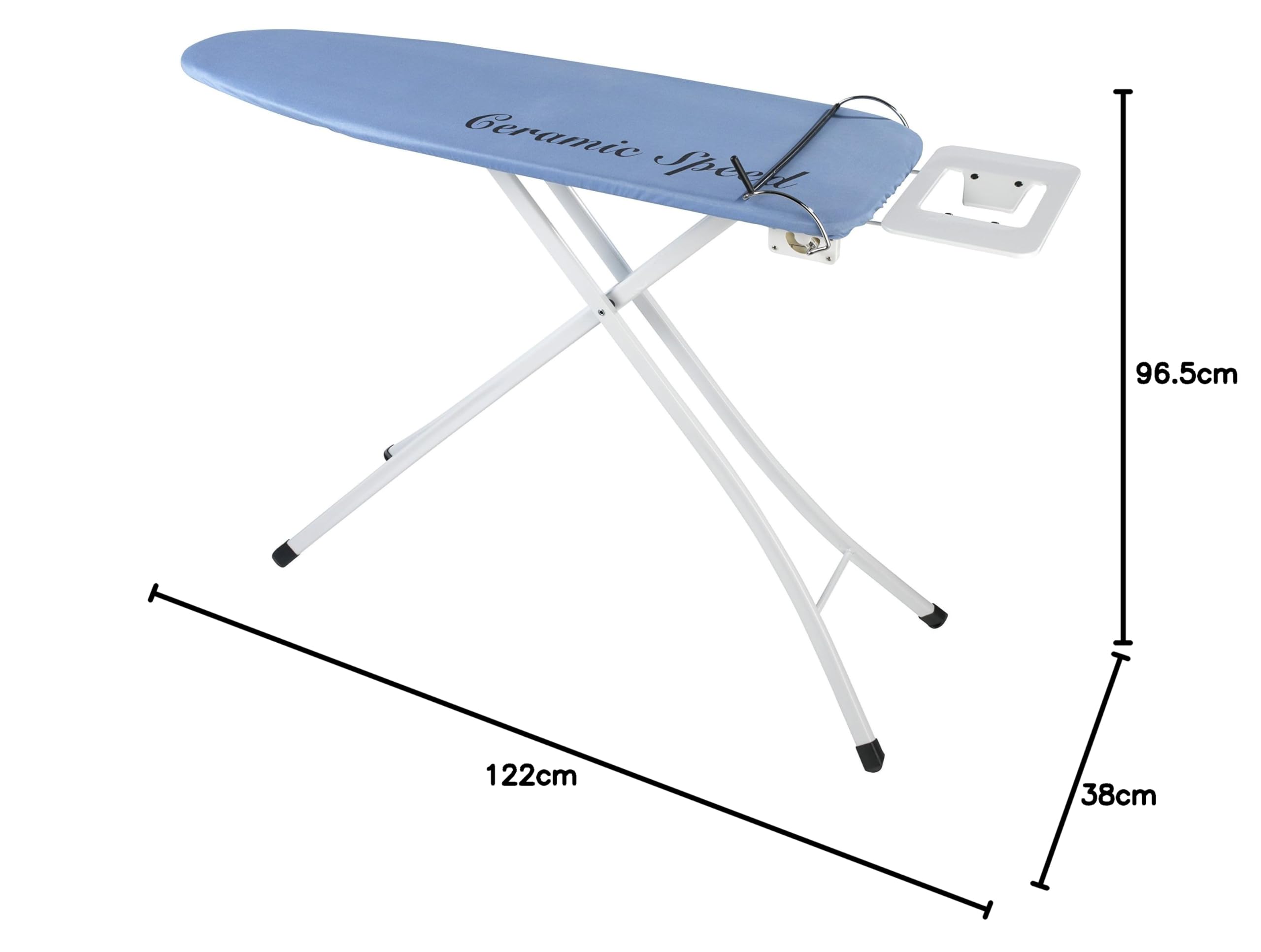 WENKO 3. Hand Bügeltisch 122 x 38 cm - mit Halteklammer für Wäsche, pulverbeschichtetes Metall, 122 x 96.5 x 38 cm, Weiß