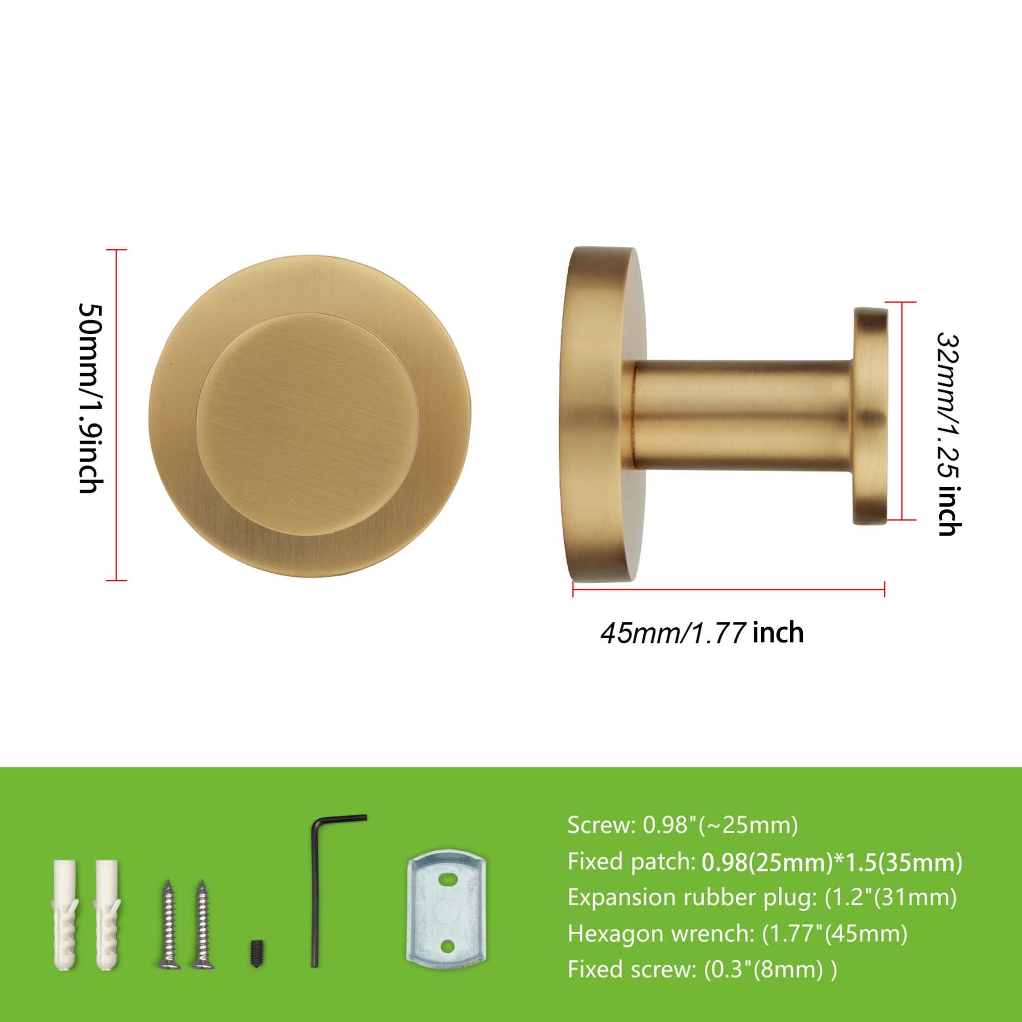 TUNNY Paquete de 5 ganchos redondos para toallas, color dorado champán, ganchos modernos para toallas de ducha, baño, cocina, almacenamiento en el hogar