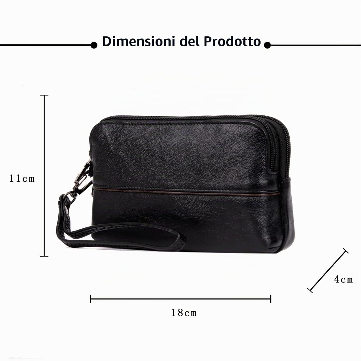 Uomo Pochette Custodia a Fondina da Cintura in Vera Pelle con Cinturino da Polso e Passante per Cintura, Piccolo Borsa Casual Portafoglio per Telefono, Marsupio Multifunzionale per Viaggio Black