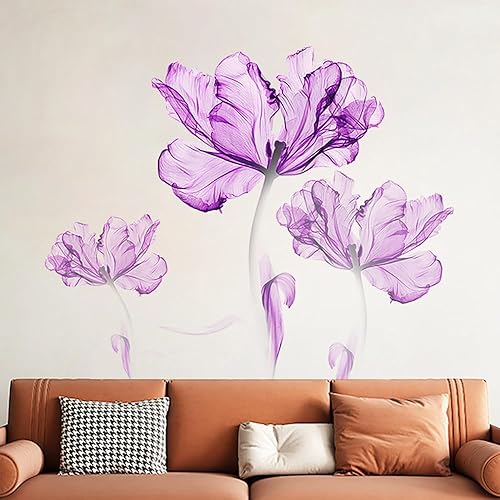 Vista 51 de DERUN TRADING Calcomanías de pared de flores de rosa azul, calcomanías de decoración murales para mujeres y niñas, cuarto de bebé, dormitorio