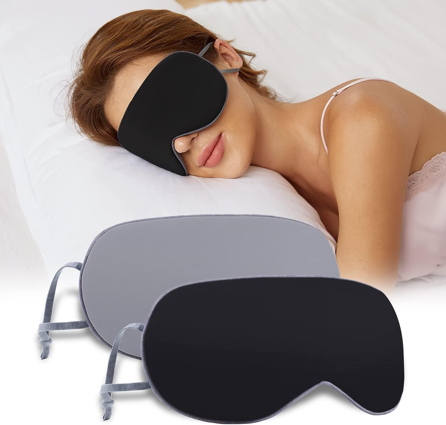 Sleeping Mask 2 Pack, Warm, Cool Double-Sided Use of Sleep Mask, Super Soft Blindfold with Adjustable Strap, Block Out Light, Comfort Sleep Eye Mask for Travel Meditation Nap Black-image-2