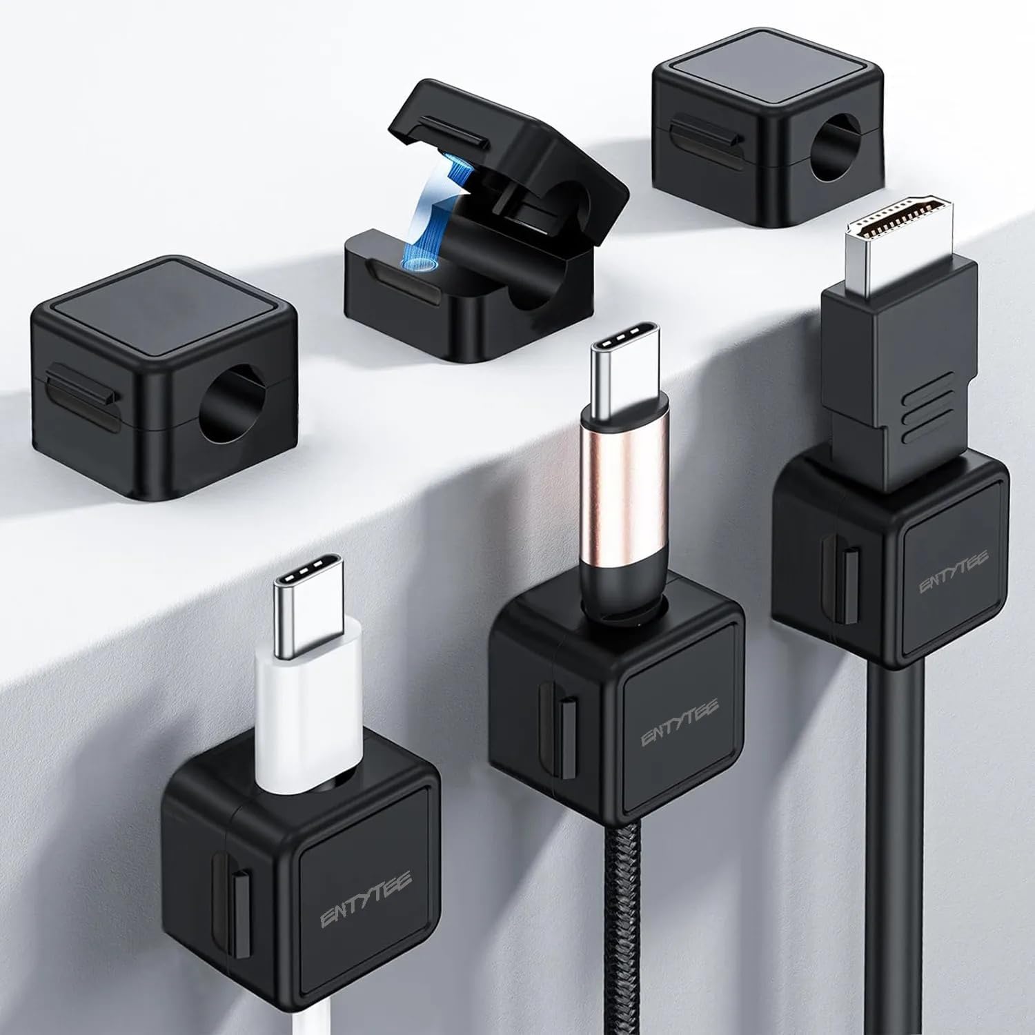 7 Pack Magnetic Cable Clips [Cable Smooth Adjustable] Cord Holder, Under Desk Cable Management, ENTYTEE Adhesive Wire Holder Keeper Organizer for Home Office Desk Phone Car Wall Desktop Nightstand.