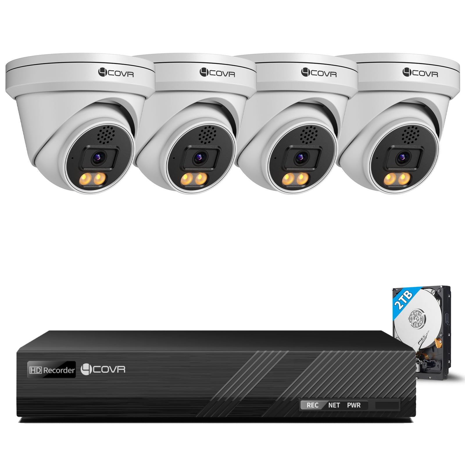 防犯カメラセット 4台 500万画素 2TB HDD内蔵 音声録画 スマホ遠隔