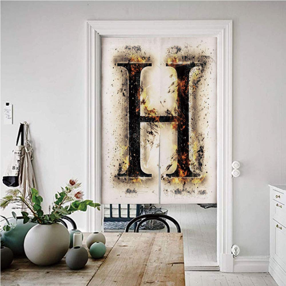 Amazon Co Jp 文字h のれん おしゃれ 遮光 85 1 Hシンボル炎デザインアルファベットシンボルconflagrant背景イラスト 和風暖簾べ麻風キチンリビングロングカーテン タンブラックオレンジ Home Kitchen