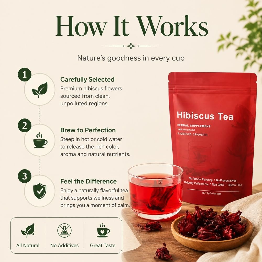 100% naturalna, bezchemiczna, suszona herbata kwiatowa hibiskusa z różą | Bezkofeinowa, bezglutenowa tarta kwiatowo-owocowa zapewniająca(3pcs)