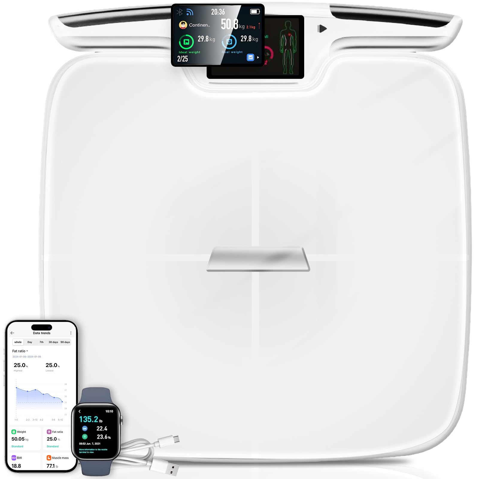 Smart Digital Scale for Weight, 8-Electrode Dual Frequency High Precision Scale With BMI, Body Fat, Muscle Mass, 56 Composition Measurement, WiFi/Bluetooth, APP/TFT Display