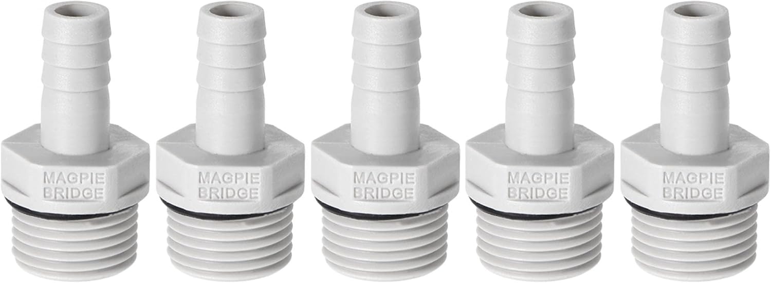 uxcell PVC Barb Hose Fitting Connector Adapter 8mm or 5/16" Barbed x G1/4 Male Pipe 5pcs