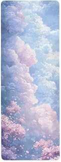 Kigai Travel Yoga Mat 71" x 24" Non Slip Natural Rubber Foldable Exercise Mat Ultra Thin 1.5mm Lightweight for Fitness, Pilates & Home Workout, Colorful Clouds