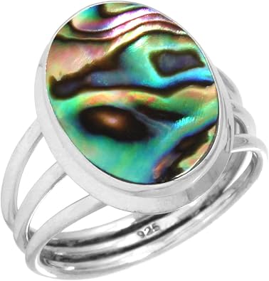JEWELOPORIUM Chunky Natural Gemstone Ring For Women Garnet, Crystal, Moonstone, Pearl Oval Boho Genuine 925 Sterling Silver Handmade Jewelry