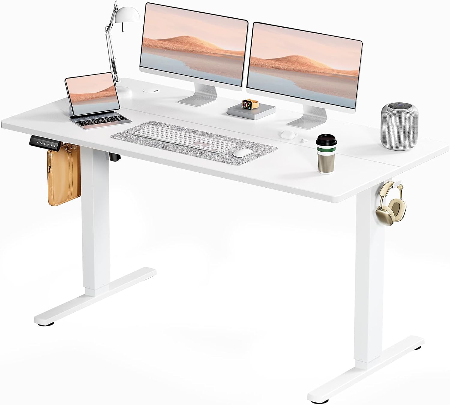 Product image of SMUG Adjustable Height Standing Desk 55 Inch Electric Sit Stand Up Down Computer Table Ergonomic Rising Modern Lift Motorized Gaming Desktop Workstation for Work Home Office - Modern White