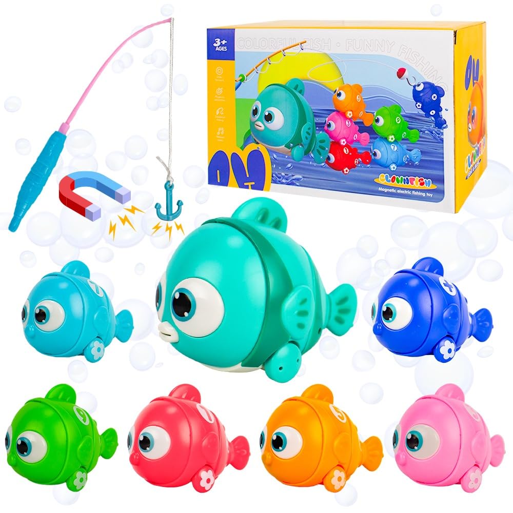UKR Magnetic Electric Fishing Game Toy Set for Kids 7 Pc Clownfish Fishing With One Magnetic Fishing Rod Fun Fishing Toys for Toddlers and Kids Colorful Fish Toy for Boys & Girls (Blue)