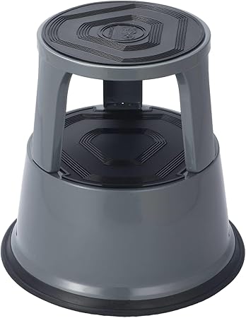 Dark Grey Metal Round Rolling Kick Step Stool with Castor Wheels and ...