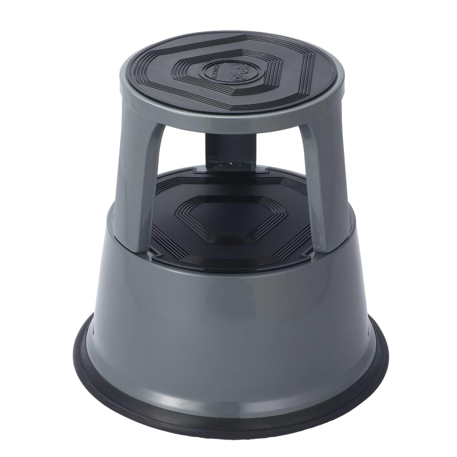 Dark Grey Metal Round Rolling Kick Step Stool with Castor Wheels and 150kg Load Capacity