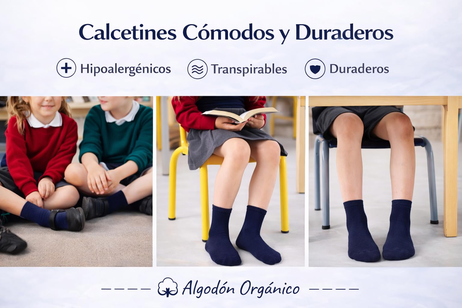 CYS Calcetines 6 Pares Cortos Colegio Uniformes Escolares Alto Algodón Para Niños Niñas Infantiles Pack de 6 Pares