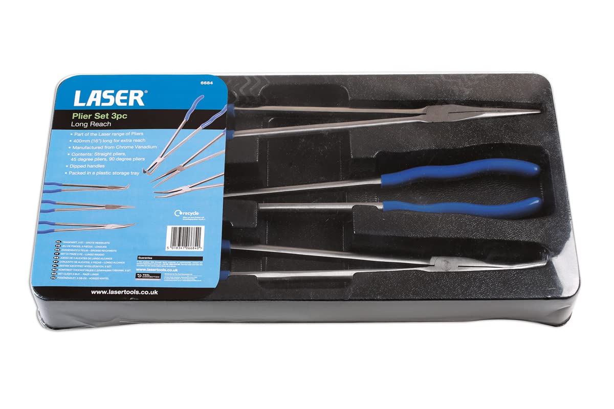 Laser Tools 6684 zestaw szczypiec 3 szt. - długi zasięg, srebrny