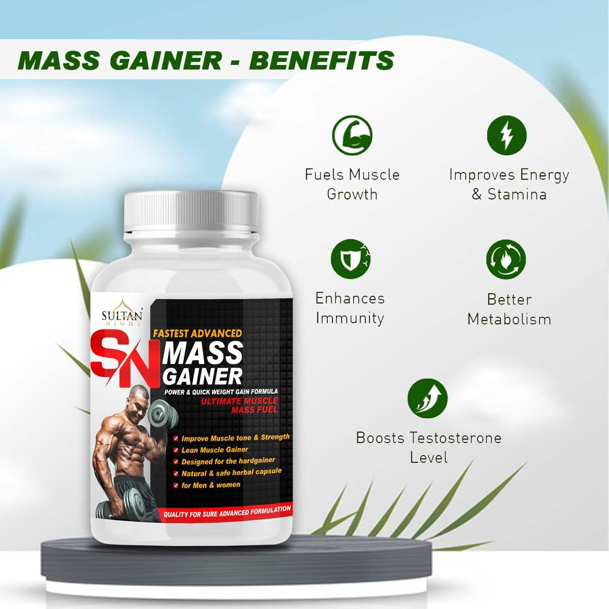 Sultan Night Mass & Weight Gainer Capsule For Fast Weight & Muscle Gain, Stamina & Strength, For Men & Women (Pack of 1-30 Capsules) Sultan Night Mass & Weight Gainer Capsule For Fast Weight & Muscle Gain, Stamina & Strength, For Men & Women (Pack of 1-30 Capsules)