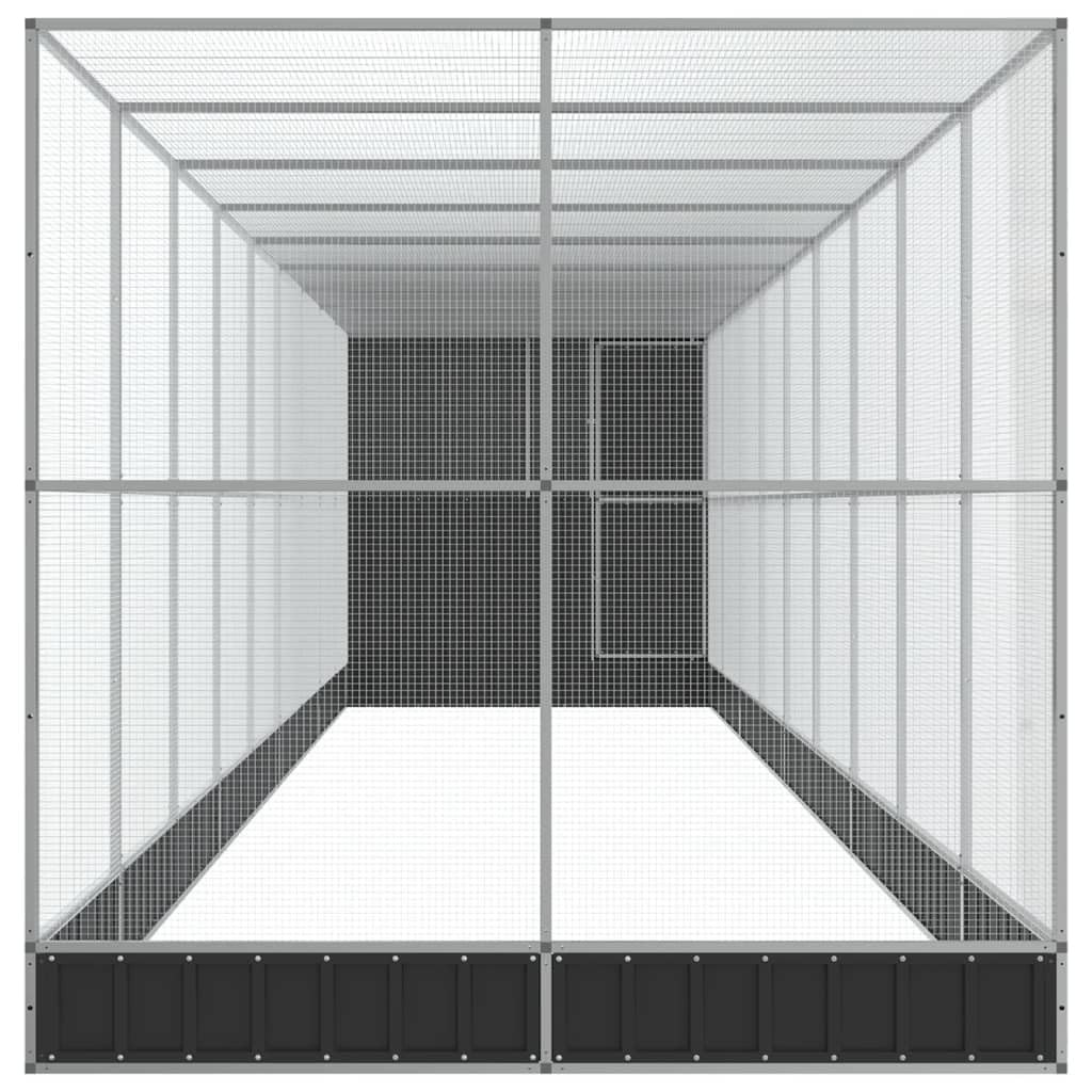 Voliera con estensione in acciaio zincato argento, 1037 x 203 x 216 cm, grande gabbia per uccelli con griglia, porta e parco giochi per pappagalli, pappagalli, canarini, pappagalli, fink