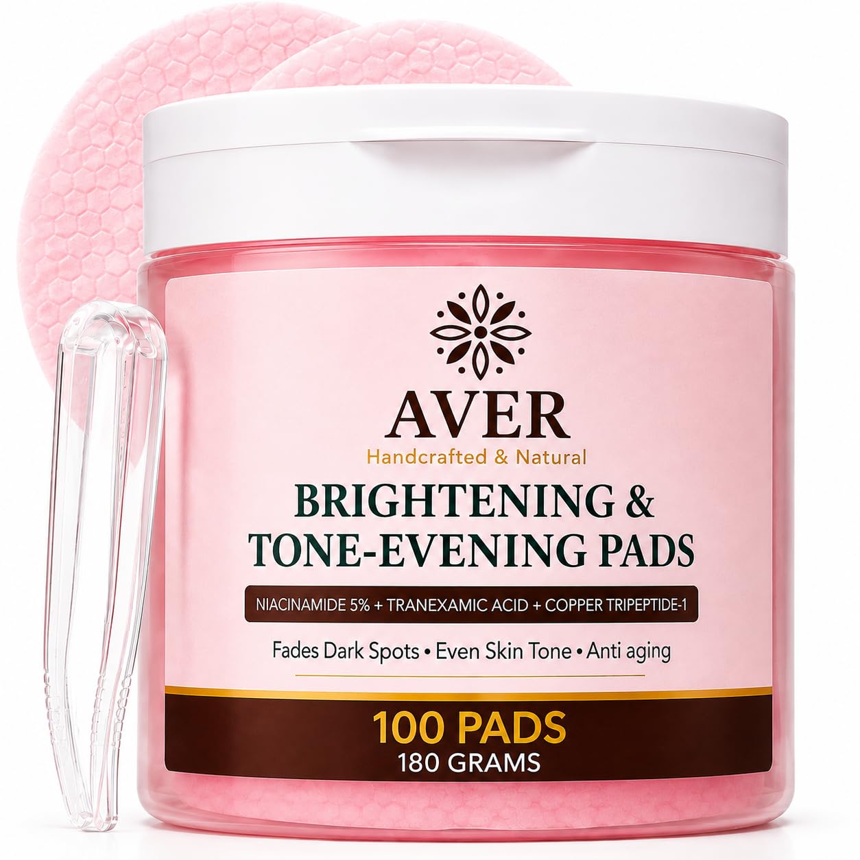Aver Dark Spot Brightening Toner Pads, 100 Pads 5% Niacinamide, Tranexamic Acid (TXA) & Copper Tripeptide for Uneven Skin Tone | Face & Body Clarifying Toner Pads for Underarms | Korean Skincare