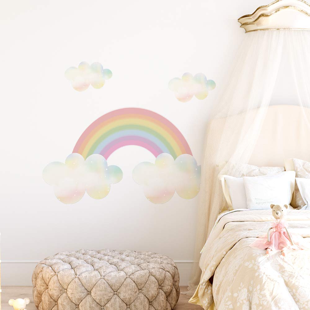 Alwayspon Kids/Girls Room Cute Rainbow Cloud Wall Sticker, Removable Watercolor Wall Decals, Peel and Stick Wall Art Murals for Home Nursery Decoration Living Room Decor