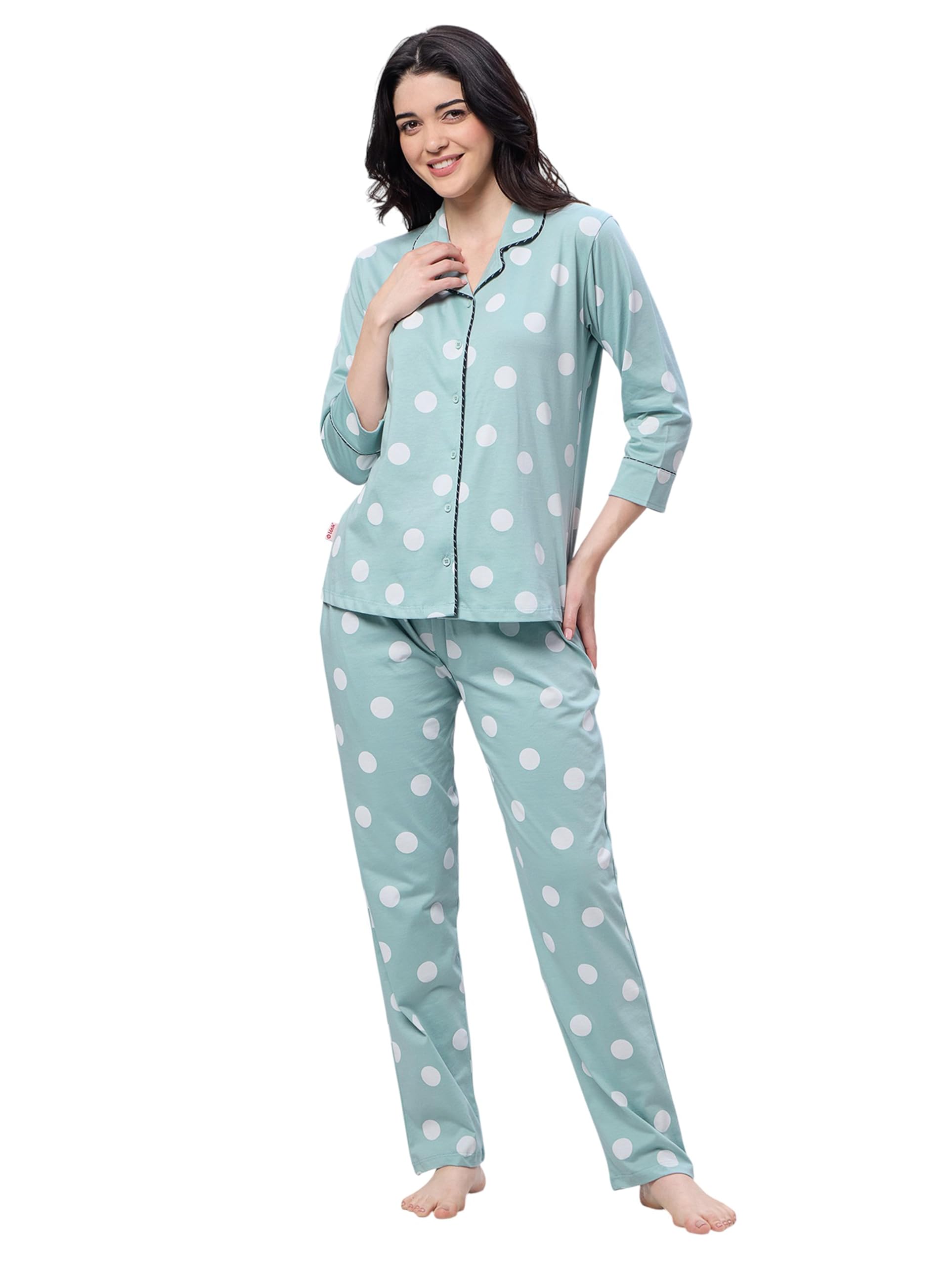 lotik Women's Cotton Polka Dots Print Shirt & Payjama Full Sleeve Nightsuit Set-picture-48