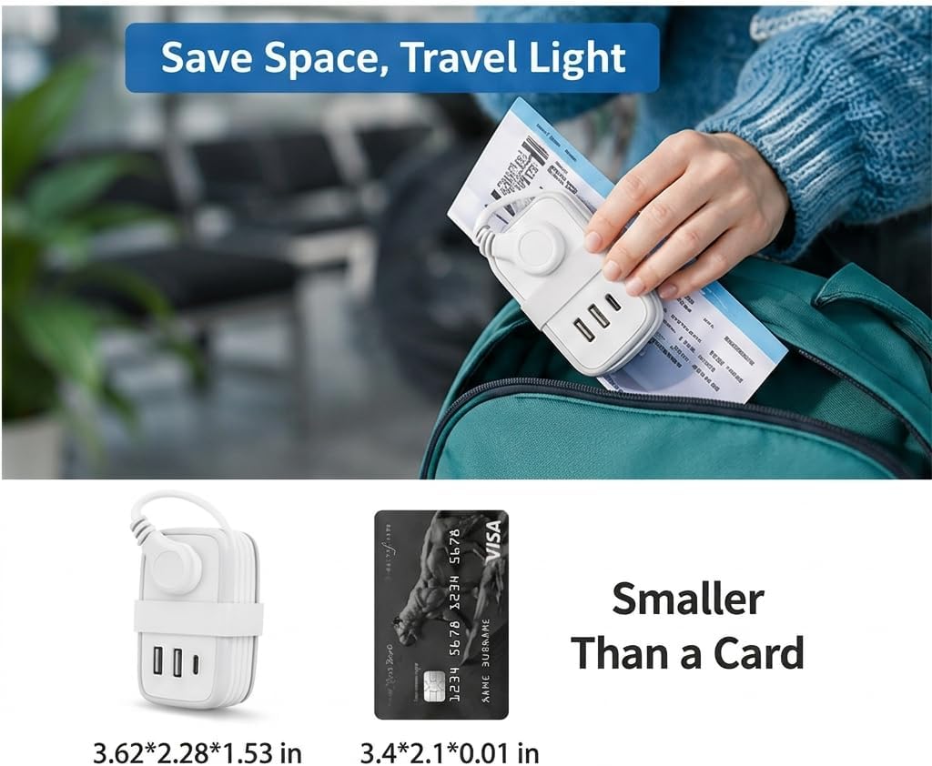 2 Pack Travel Power Strip, Cruise Approved Power Strip with 2 AC Outlets & 3 USB Ports (1 USB-C), Extension Cord 4FT Cord, Compact Desktop Charging Station for Home, Office,Hotel & Cruise Essentials image 5