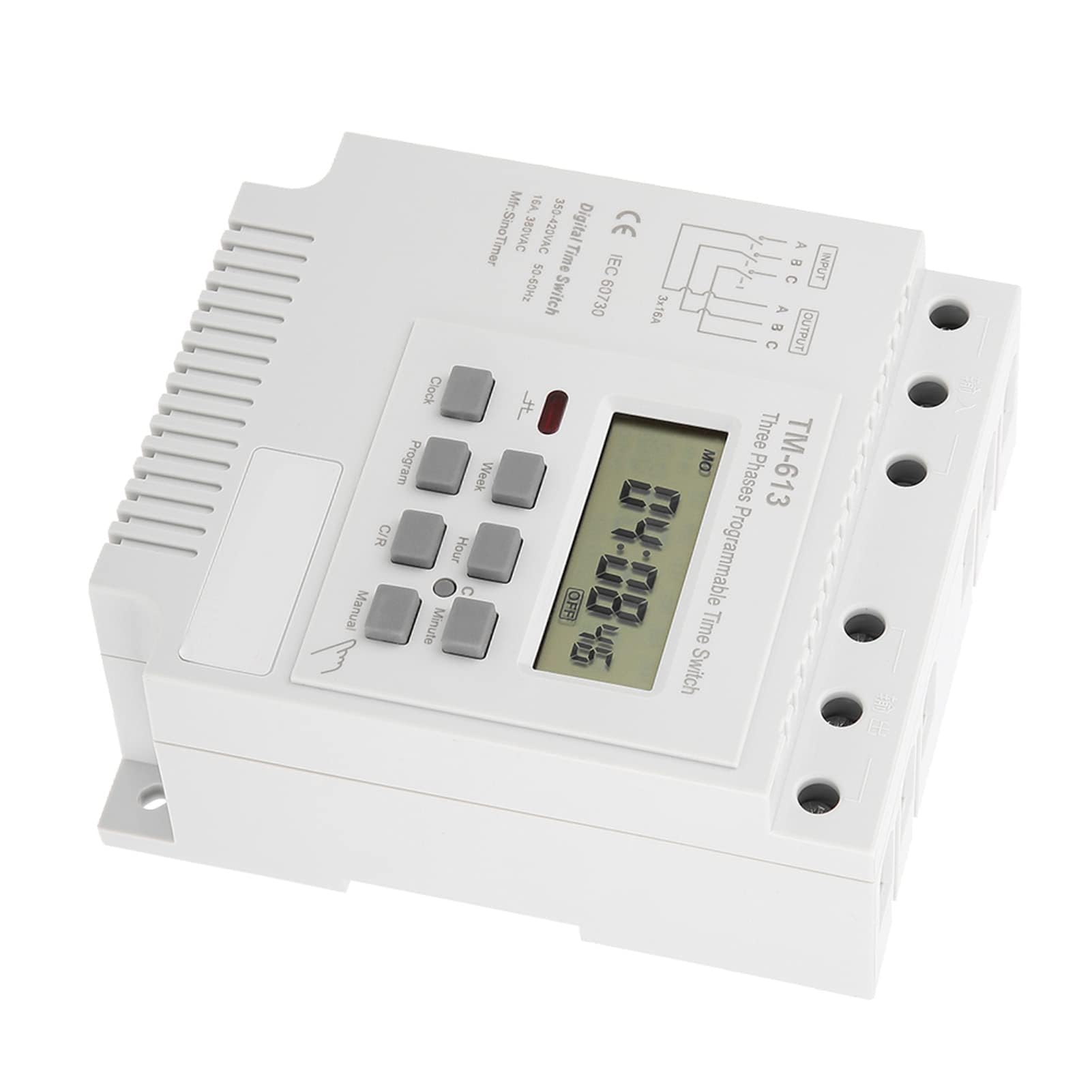 Zeitrelais programmierbarer Timer 380V, 3-Phasen Strom-Timer, digitaler Wochen-Timer, 16A Direktausgang, 17 Ein/Aus-Programme, Hutschienenmontage, für Motoren und Pumpen