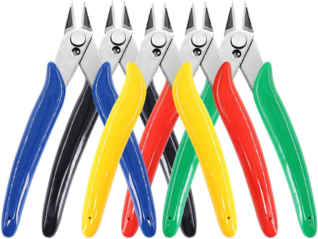 Swpeet 5Pack Precision Electronic Wire Flush Cutters Kit, 5 Inch Micro