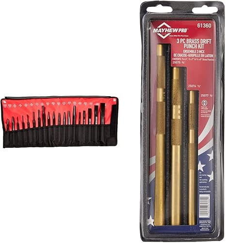 Mayhew Tools 61019 Pro Kit de punzón y cincel, 19 piezas, negro y Mayhew Pro 61360 3 piezas Juego de punzones de latón