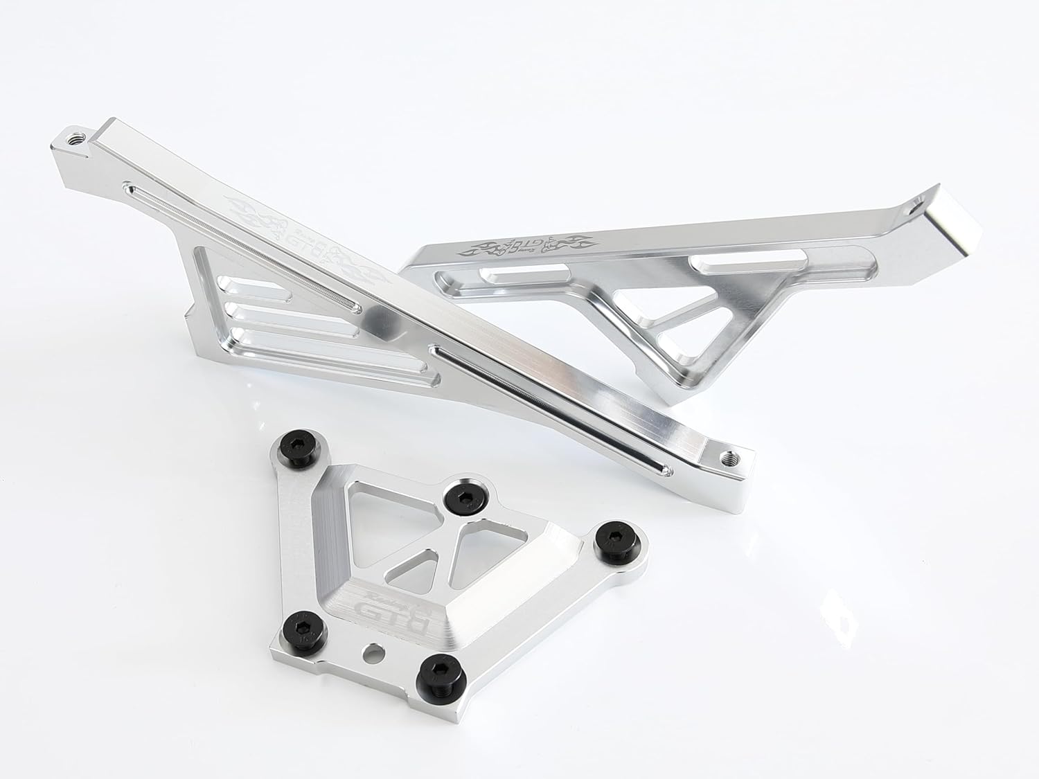 CNC Aluminum LOSI 5ive-T Top Chassis Plate/Front & Rear Chassis Bracket Support Brace Set for 1:5 RC Car LOSI 5T Upgrade Parts (Silver)