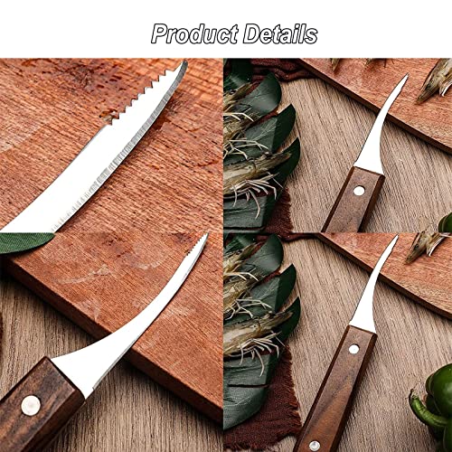 2 Stück Shrimp Deveiner Werkzeug, Krabbenschalen-Messer Edelstahl-Garnelenschäler Garnelenputzer mit Holzgriff für… - Image 5