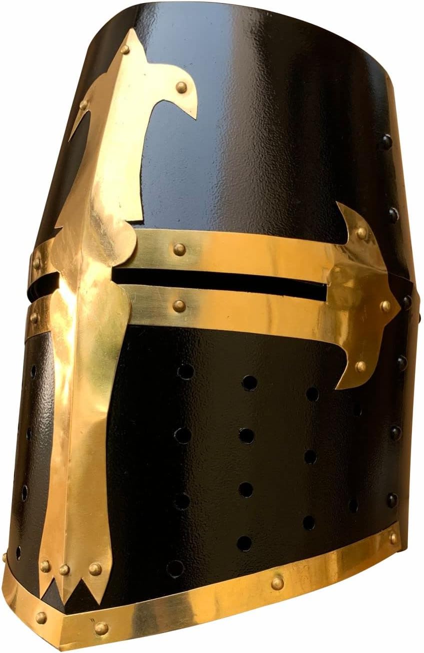 Armouriva Crusader Helmet | Fully Functional Medieval Templar Knight Great Helm | Black Mason Viking & Warrior Headgear | Armor for Cosplay, LARP, Collectors, Reenactment & Display
