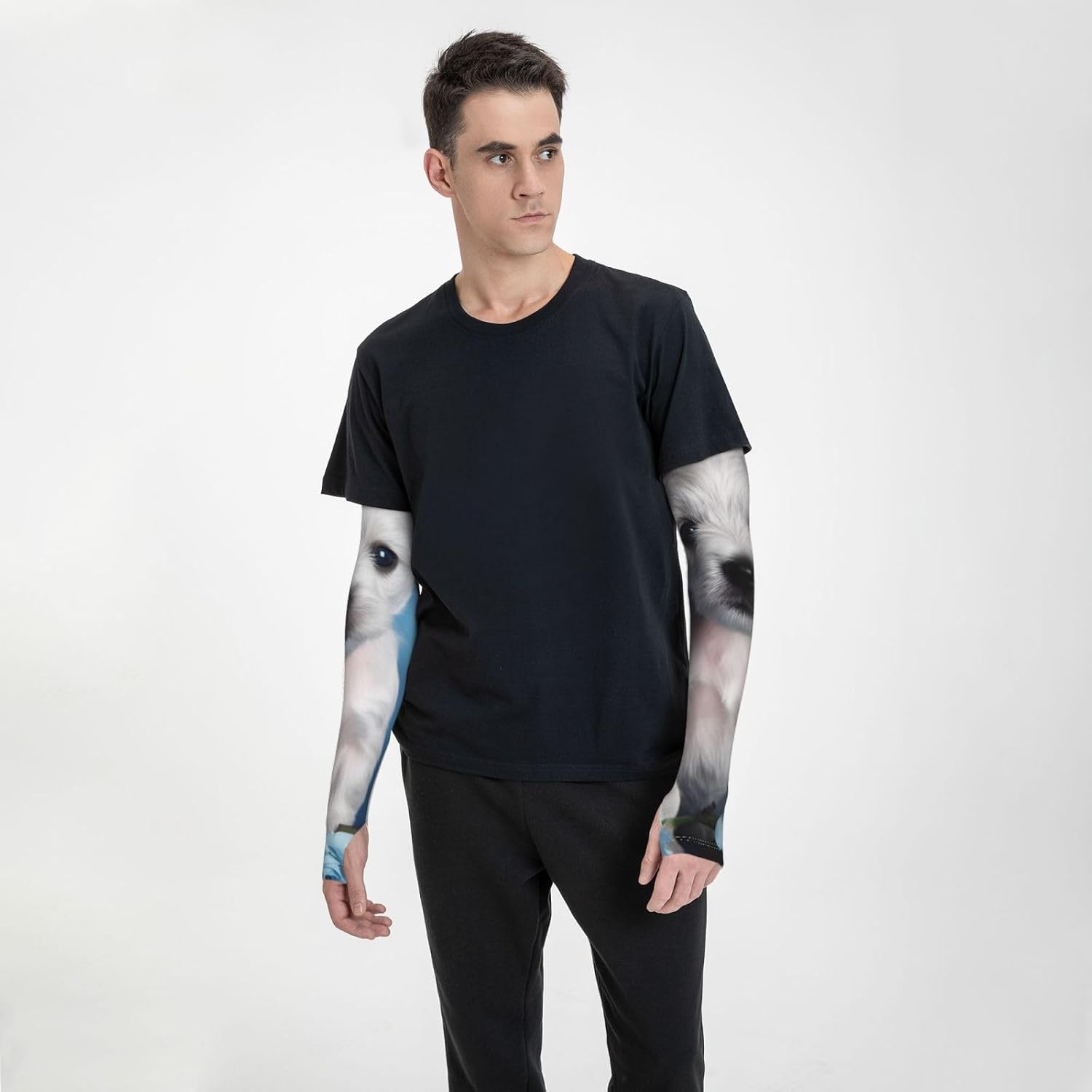 Puppy Blue Rose Arm Sleeve for Men Women UV Protection Cooling Sun Sleeves Compression Tattoo Sleeve Cover