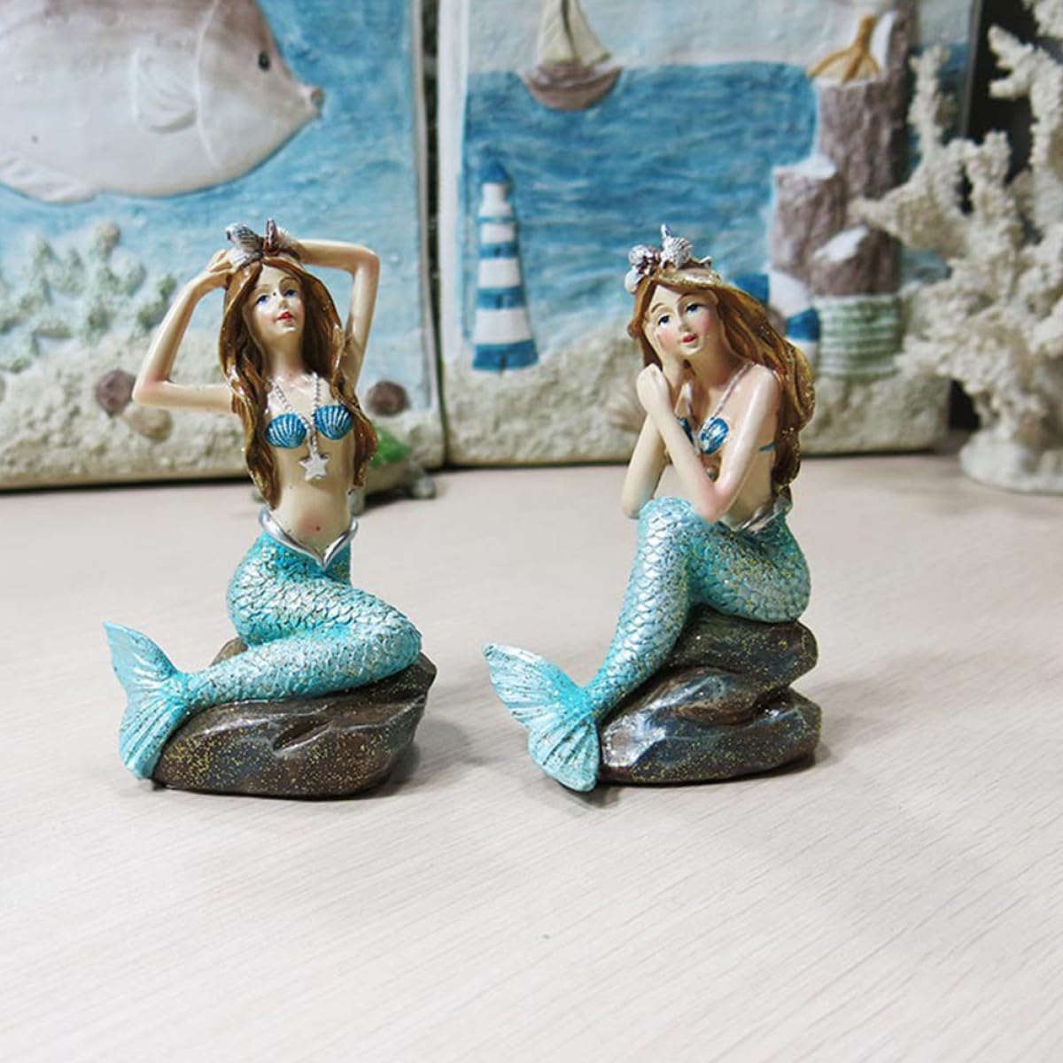 ibasenice Realistische Meerjungfrauen Figuren Leichte Aquarium Deko 2 Stück aus Kunstharz Feine Verarbeitung Zierelemente für Aquarien Landschaftsgestaltung