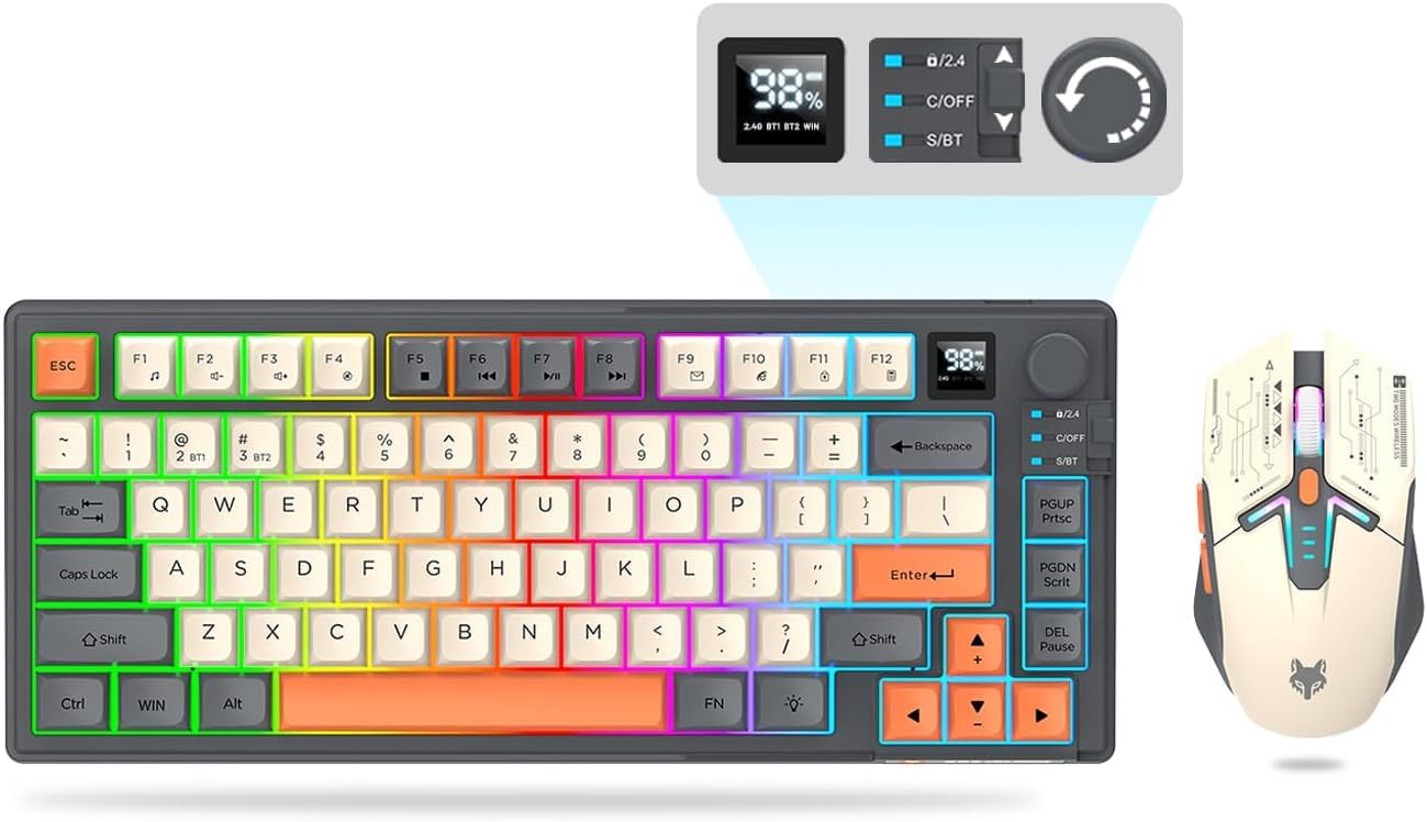 Product image of 75 % Wireless Gaming Keyboard and Mouse Combo, Mechanical Keyboard + 3D 1600DPI Mice, 2000mAh Battery, RGB Backlit Keyboards with 80 Keys Computer PC Gaming Keyboards for PC/Laptop (Black)