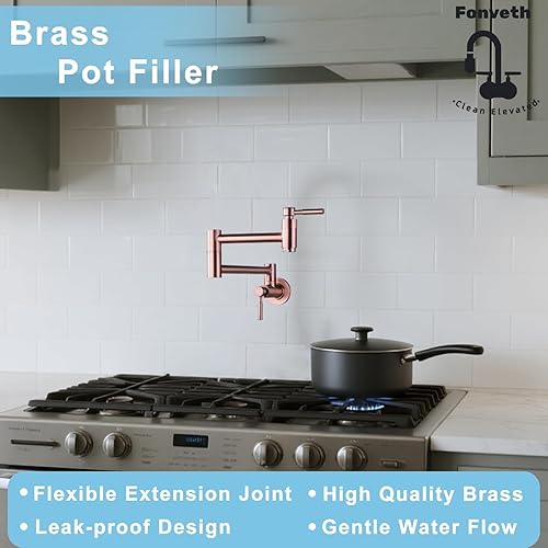 Miniatura 2 de Llenador de ollas Grifo de cobre para cocina, relleno de olla de latón para montaje en pared, plegable, elástico, brazo oscilante, doble junta,